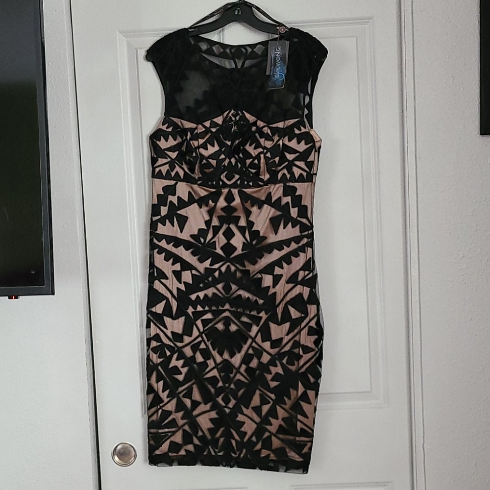 Sue Wong size 10 Lace Illusion Yoke Cocktail
